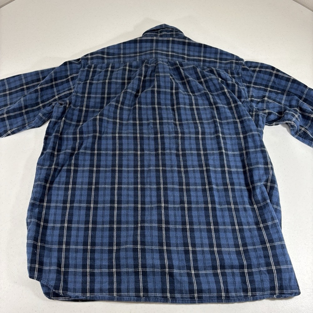LL Bean Flannel Shirt Mens 2XLT Tall Blue White Scotch Button Up Outdoor Chores - Picture 2 of 6